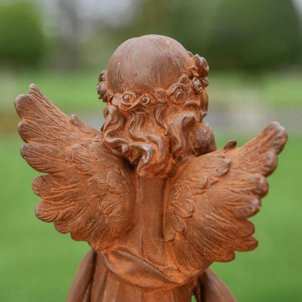 Rustic Cast Iron Winged Praying Angel Sculpture