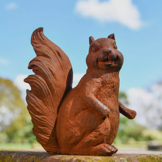 Rustic Cast Iron Squirrel Sculpture