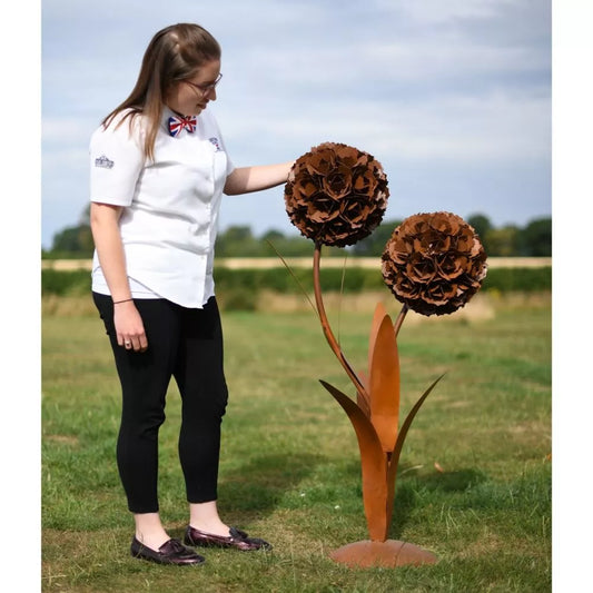 Dual Flower Rustic Garden Sculpture