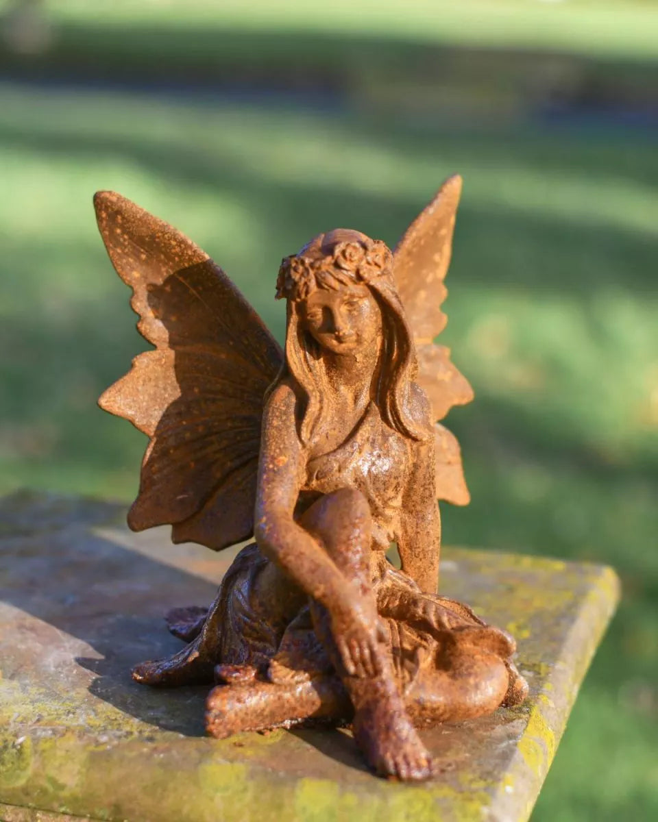 Rustic Cast Iron "Guardian Angel" Garden Sculpture